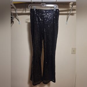 In The Style Black Sequin Flare Pants Size 6